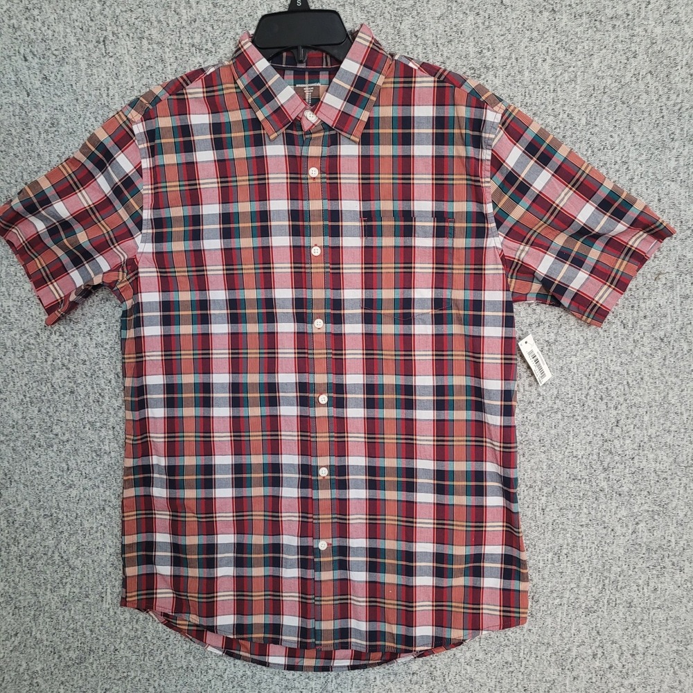 Amazon Essentials Mens Regular Fit Short‎ Sleeve Plaid Button Down Shirt Red M